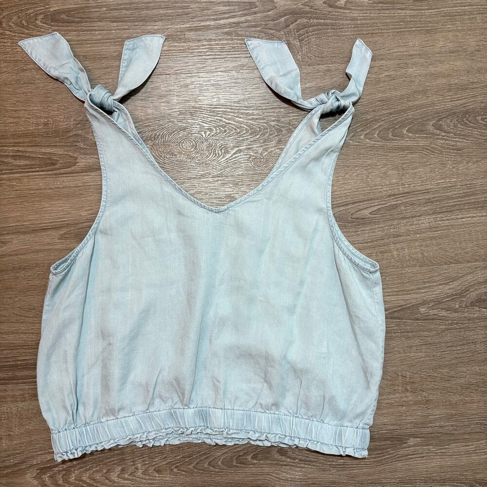 Jane + Delancey Light Blue Lyocell Tie Shoulder Crop Tank Size Large - Picture 6 of 10